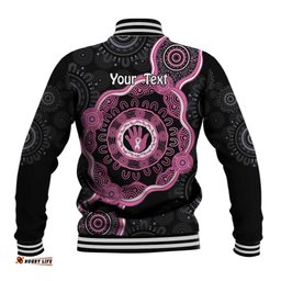 Personalised Australia Breast Cancer Baseball Jacket Brave Strong Aboriginal Art