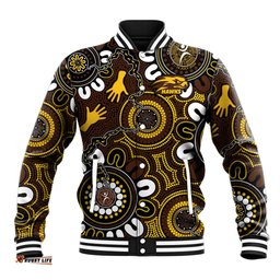 Custom Hawthorn NAIDOC Week 2024 Baseball Jacket Fire Burning Aboriginal Dots Art