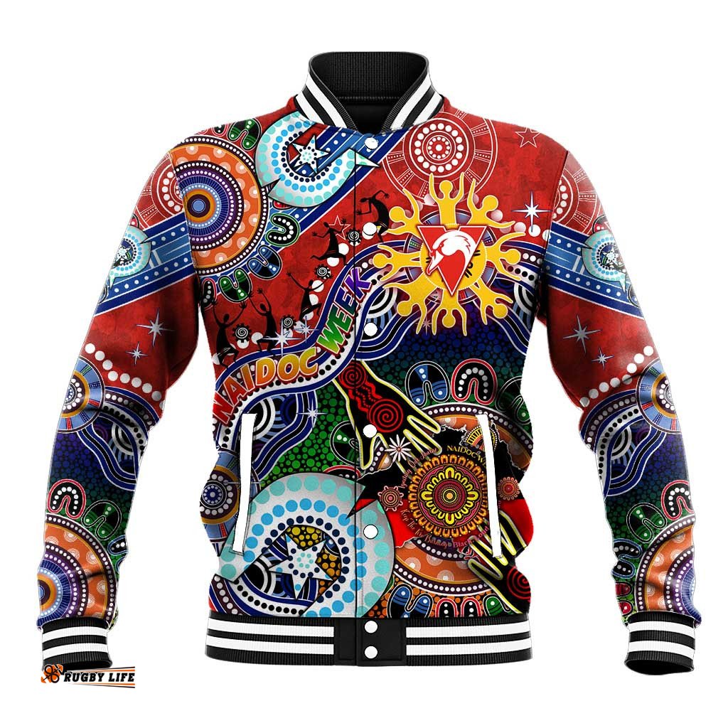 Custom NAIDOC Week 2024 Sydney Swans Baseball Jacket Australia Aboriginal Dot Painting DT02