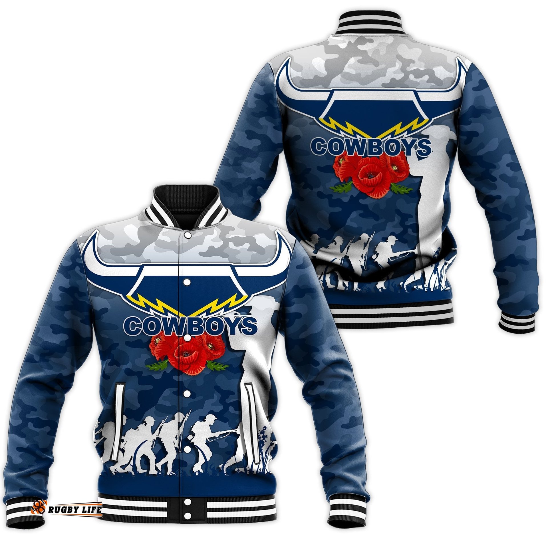 North Queensland Cowboys Anzac Day Camo Baseball Jacket