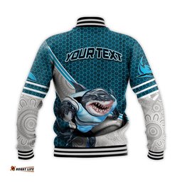 Custom Personalised Sharks Rugby Baseball Jacket Mix Aboriginal Simple