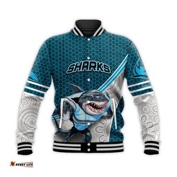 Custom Personalised Sharks Rugby Baseball Jacket Mix Aboriginal Simple