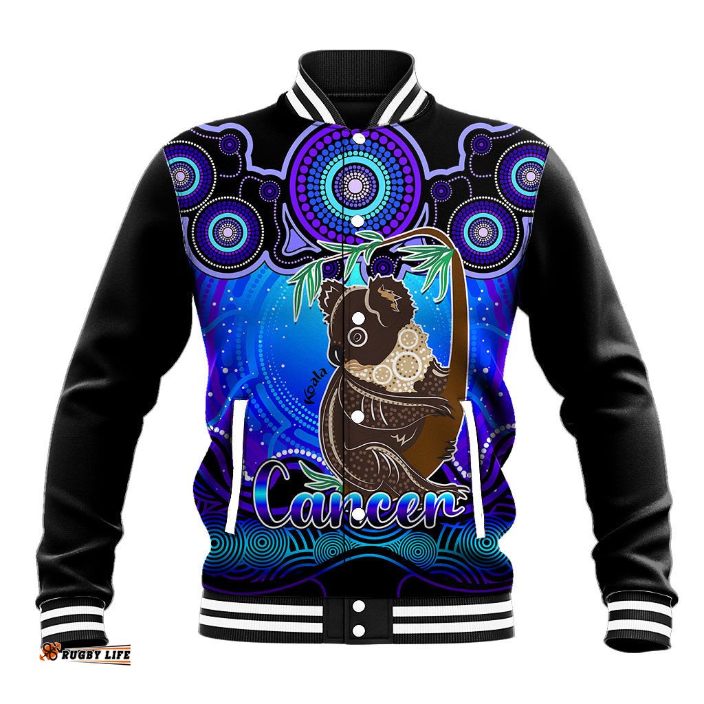 Personalised Australia Cancer Koala Zodiac Baseball Jacket Auz Astrology Aboriginal - Blue