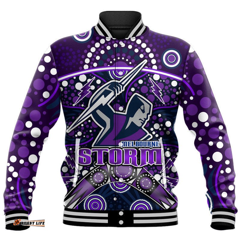 Storm Rugby Baseball Jacket Melbourne Boomerang Indigenous Dots