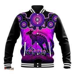 Personalised Australia Aries Kangaroo Zodiac Baseball Jacket Auz Astrology Aboriginal - Magenta