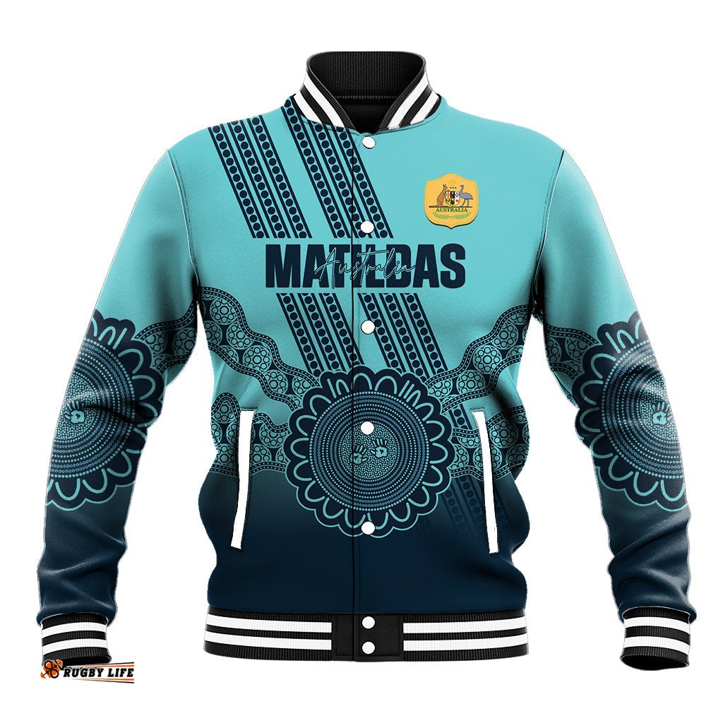 Custom Australia Matildas Baseball Jacket Aussie Aboriginal Turquoise Version