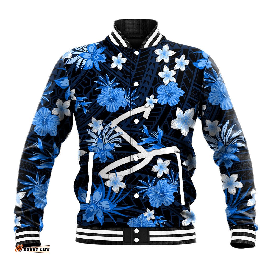 Australian Strikers Cricket Baseball Jacket Baeuty Pacific Hibiscus and Polynesian Pattern