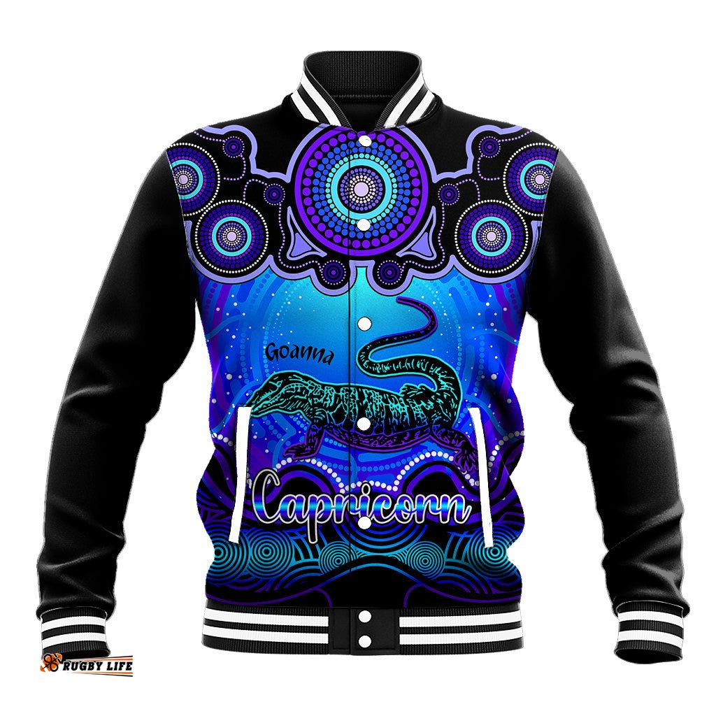 Personalised Australia Capricorn Goanna Zodiac Baseball Jacket Auz Astrology Aboriginal - Blue