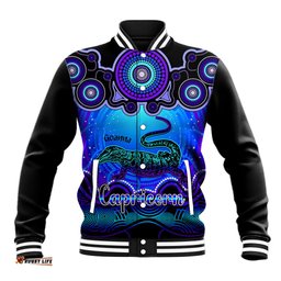 Personalised Australia Capricorn Goanna Zodiac Baseball Jacket Auz Astrology Aboriginal - Blue