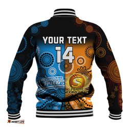 Custom Text And Number Perth Scorchers and Adelaide Strikers Cricket Baseball Jacket Aboriginal Art