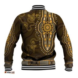 Gold African Dashiki With Australia Aboriginal Art Baseball Jacket