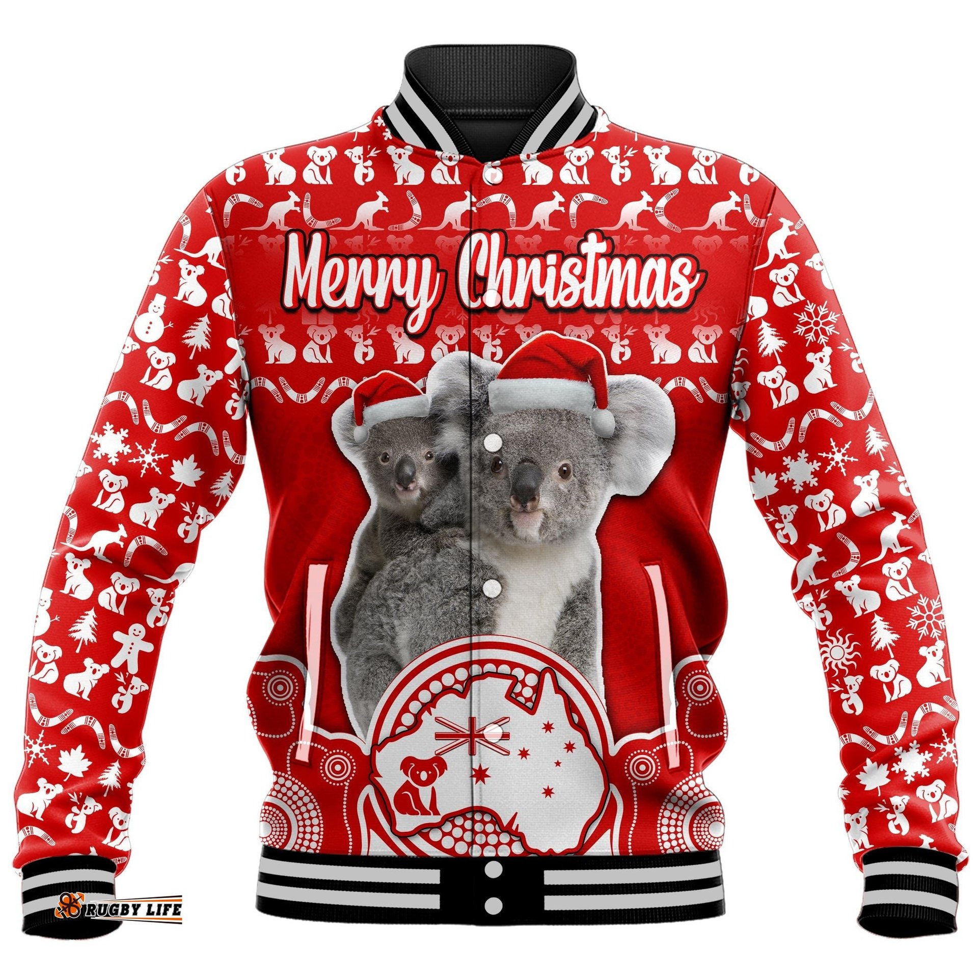 Australian Koala Christmas Vibe With Aboriginal Dot Painting Style No1 Baseball Jacket