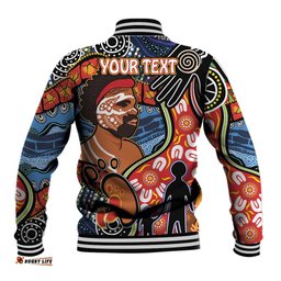 Dad and Son Footprint Father's Day Personalised Baseball Jacket Australian Aboriginal Art