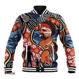 Dad and Son Footprint Father's Day Personalised Baseball Jacket Australian Aboriginal Art