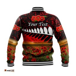 Custom Personalised New Zealand Maori ANZAC Baseball Jacket Poppy Vibes - Red