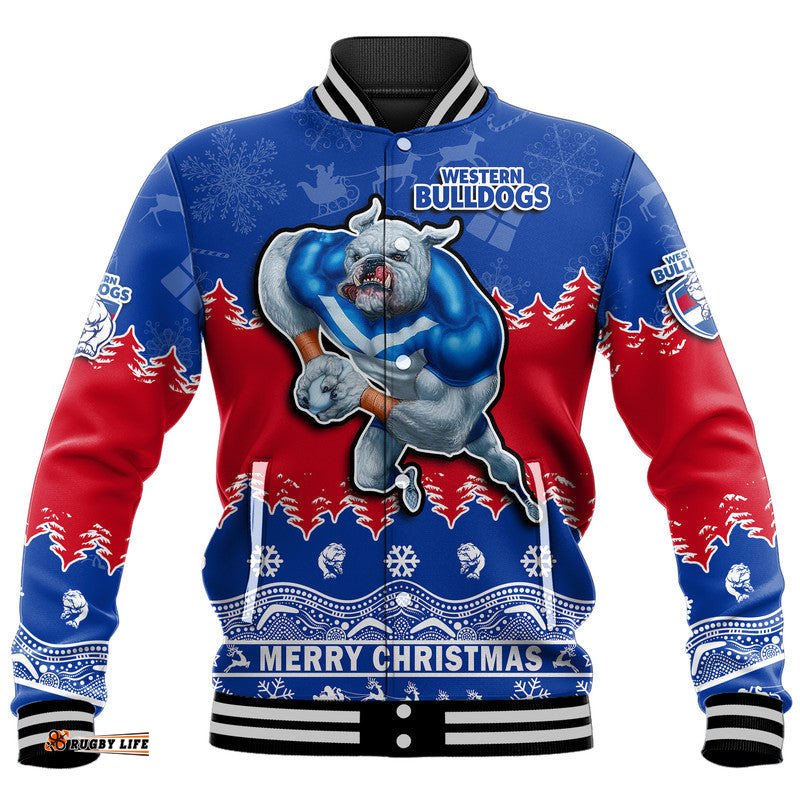 Custom Personalised And Number Bulldogs Unique Winter Season Baseball Jacket Dogs Merry Christmas