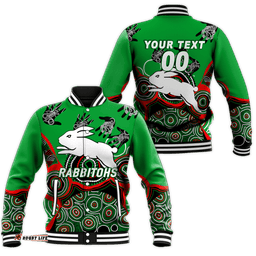 Custom Personalised Rabbitohs Rugby Aboriginal Art Baseball Jacket