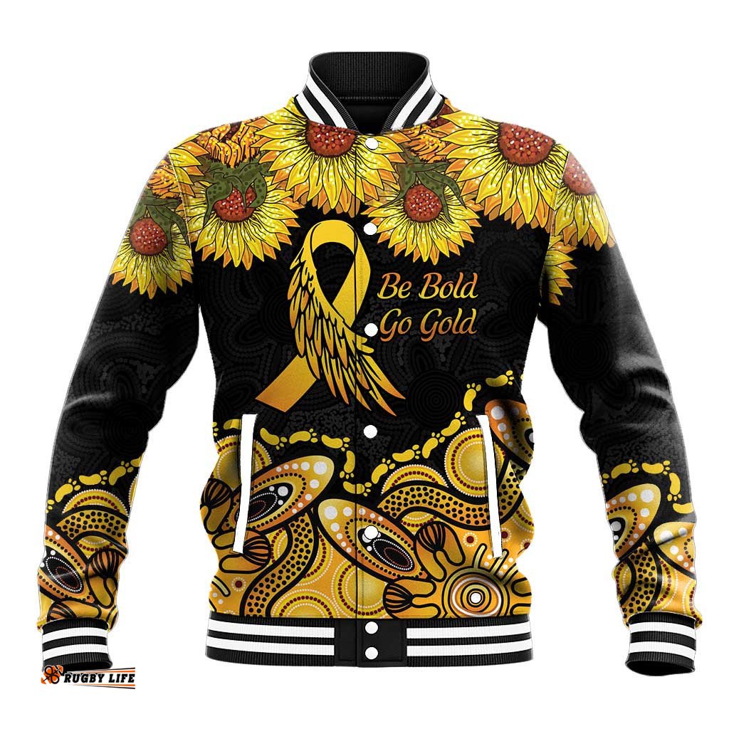 Be Bold Go Gold Aboriginal Ribbon Childhood Personalised Baseball Jacket