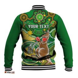 Personalised Australia Boxing Kangaroo Baseball Jacket Aussie Indigenous Art Mix National Color