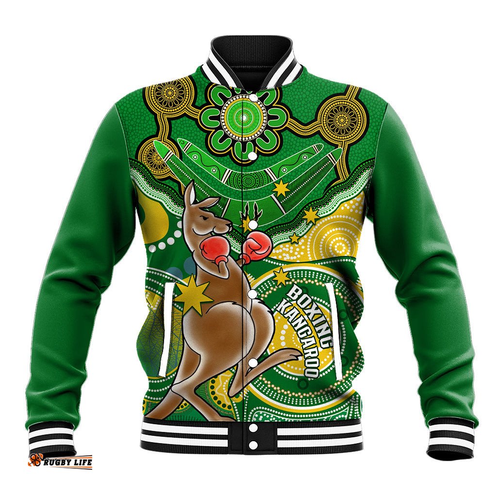 Personalised Australia Boxing Kangaroo Baseball Jacket Aussie Indigenous Art Mix National Color