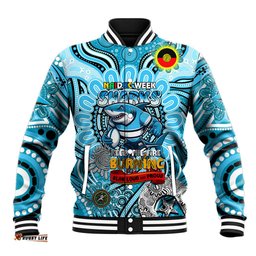 Custom NAIDOC Week 2024 Sharks Baseball Jacket Mascot Rugby DT02