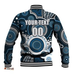Custom Personalised And Number Blues AFL Baseball Jacket Aboriginal Patterns