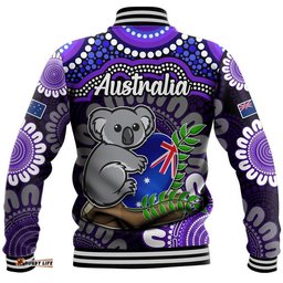 Australia Koala Aboriginal Baseball Jacket Koala Hugging Rugby Ball Purple