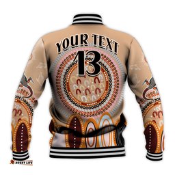 Custom Text and Number Aboriginal Stand Up Baseball Jacket Circle Dot with Lizard Version PeachPuff