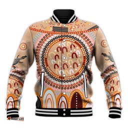 Custom Text and Number Aboriginal Stand Up Baseball Jacket Circle Dot with Lizard Version PeachPuff