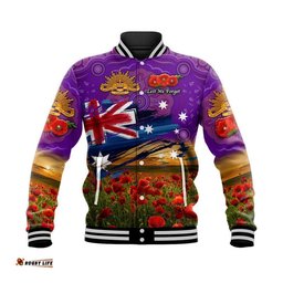 Australia Aboriginal ANZAC Baseball Jacket Poppy Vibes - Purple