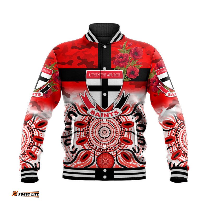 Custom Personalised Ltyentye Apurte ANZAC Baseball Jacket Indigenous Vibes - Saints