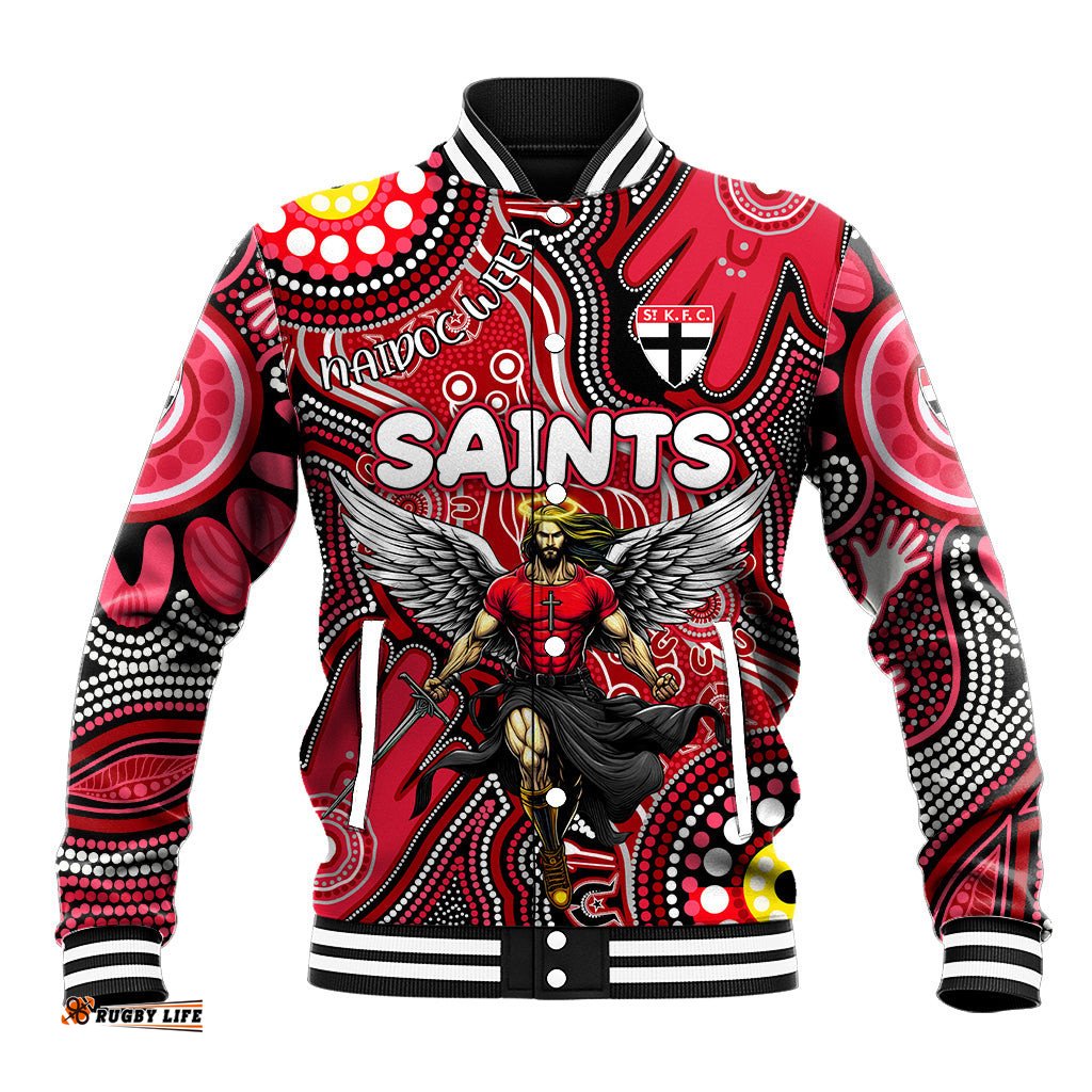 Personalised NAIDOC Week 2024 St Kilda Saints Baseball Jacket Australian Aboriginal Hand Painting DT02