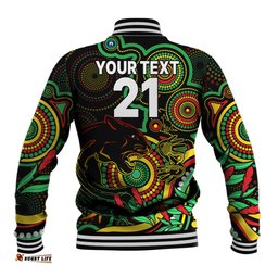 Custom Panthers Rugby Aboriginal Art Baseball Jacket NAIDOC Indigenous Tribal