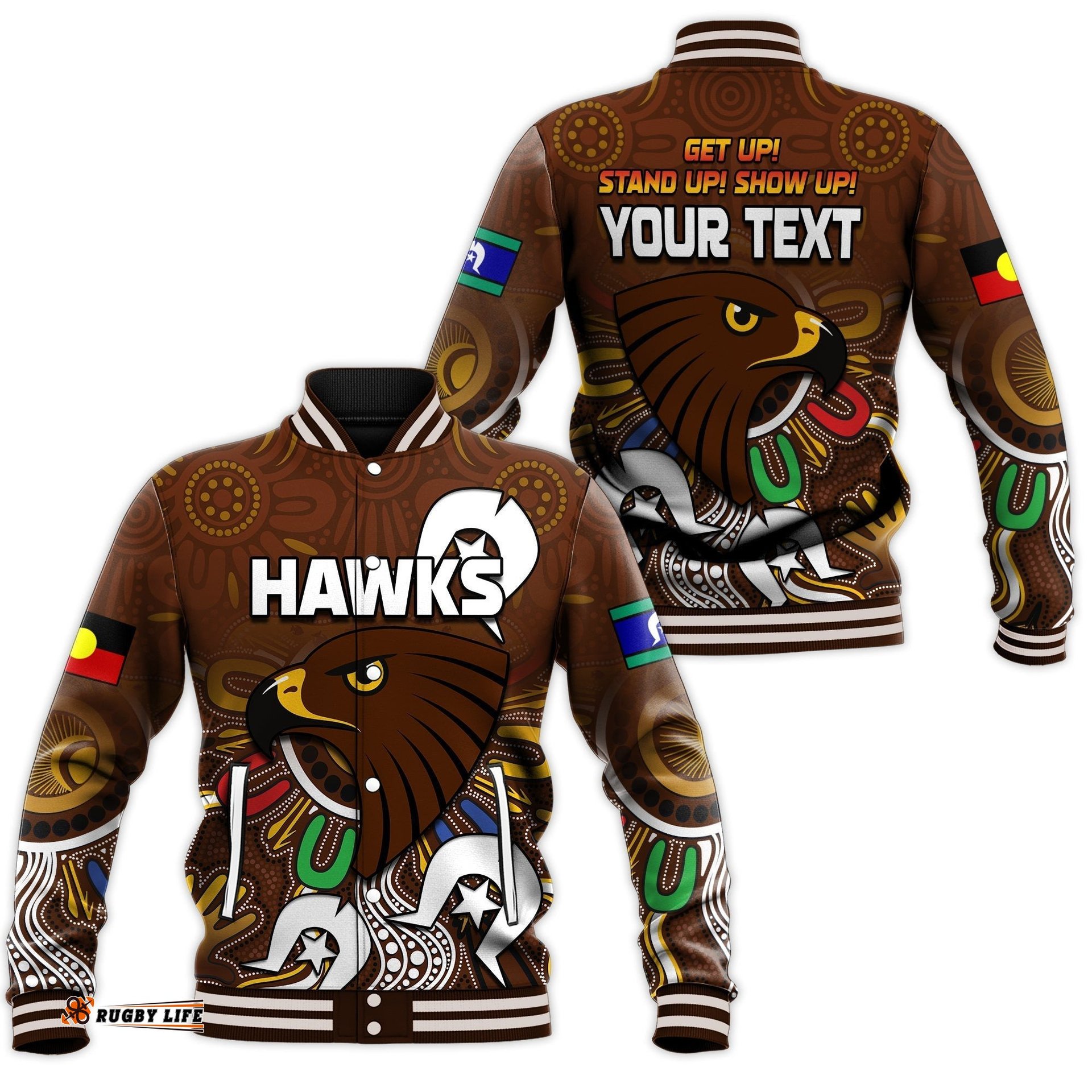 Custom Personalised Hawks NAIDOC Week Baseball Jacket Hawthorn Football Aboriginal