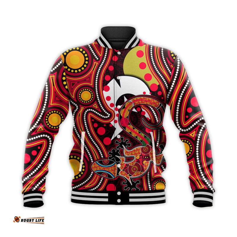 Custom Personalised NAIDOC Aboriginal Lizard Baseball Jacket Red Style