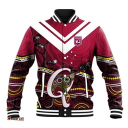 Personalised QLD Maroons Rugby Baseball Jacket Go Queensland Kangaroo Indigenous