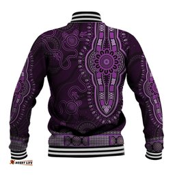 Purple African Dashiki With Australia Aboriginal Art Baseball Jacket