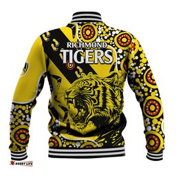 Richmond Tigers Football Baseball Jacket Angry Tiger Roaring Aboriginal Boomerang and Dots Art