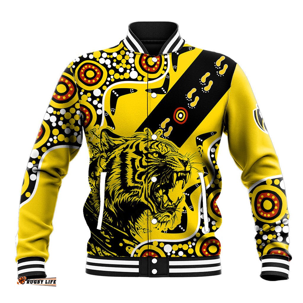 Richmond Tigers Football Baseball Jacket Angry Tiger Roaring Aboriginal Boomerang and Dots Art