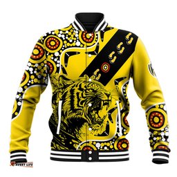 Richmond Tigers Football Baseball Jacket Angry Tiger Roaring Aboriginal Boomerang and Dots Art