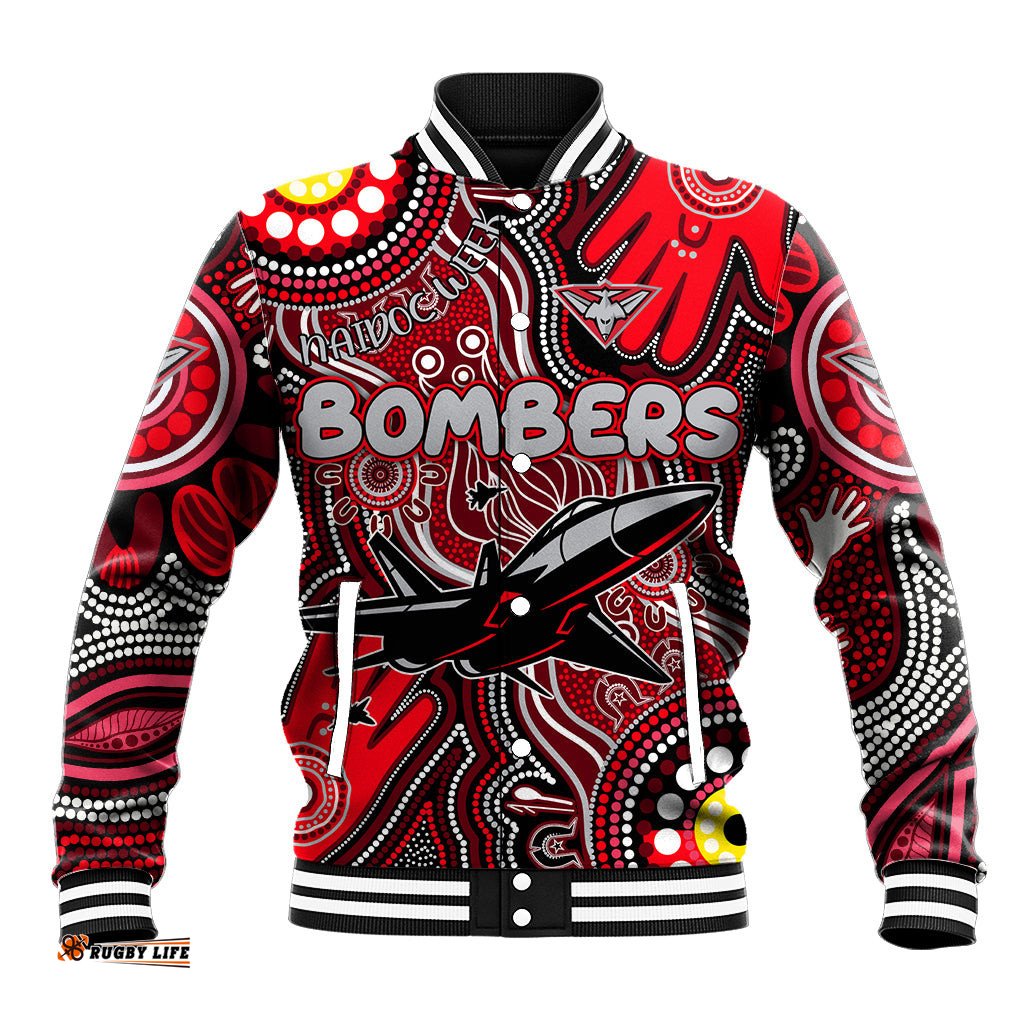 Personalised NAIDOC Week 2024 Essendon Bombers Baseball Jacket Australian Aboriginal Hand Painting DT02