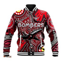 Personalised NAIDOC Week 2024 Essendon Bombers Baseball Jacket Australian Aboriginal Hand Painting DT02