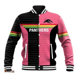 Custom Panthers Rugby Baseball Jacket Black Pink Color Sporty Style