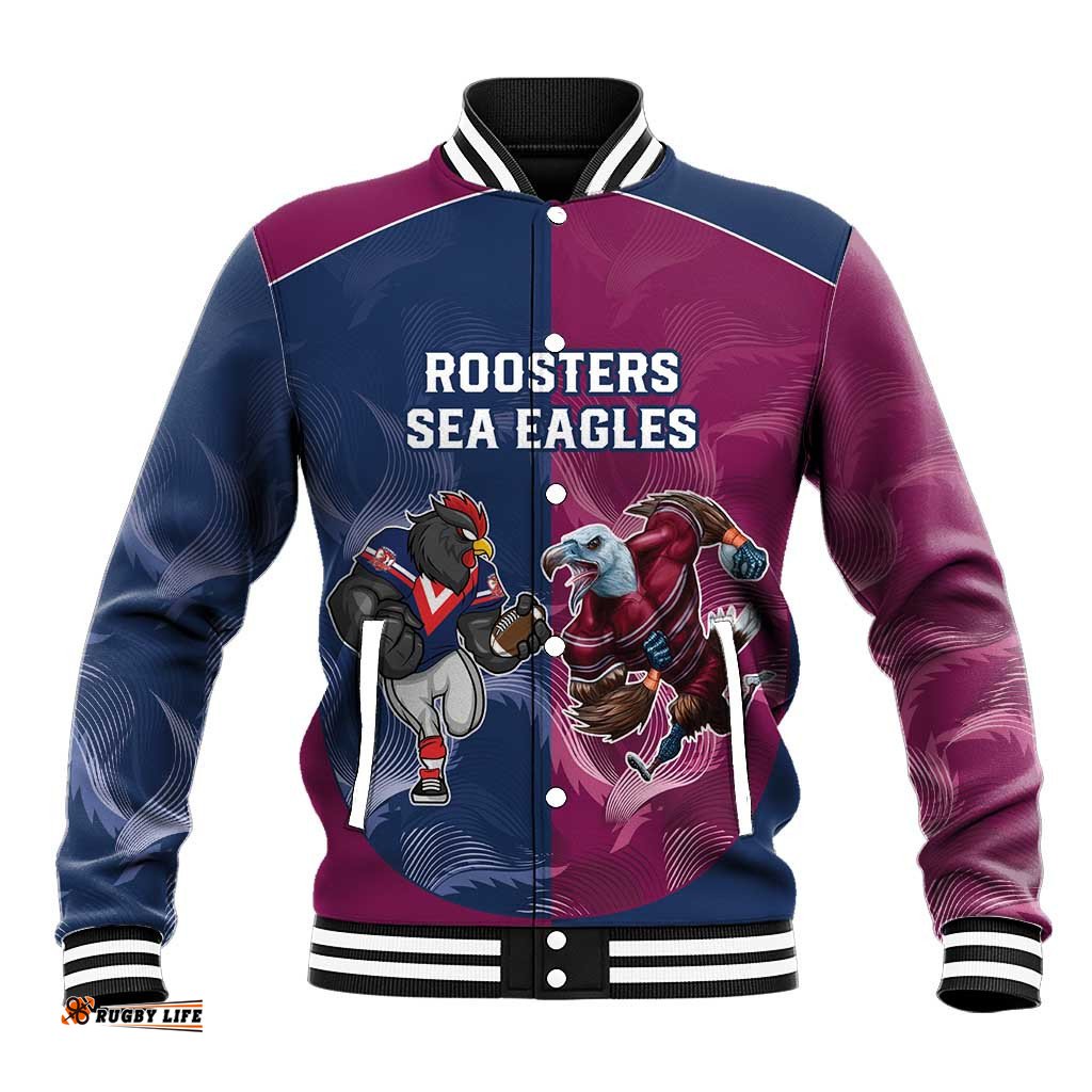Roosters-Sea Eagles Rugby Custom Baseball Jacket Half Grunge Style