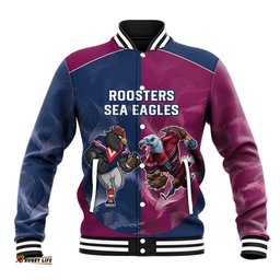Roosters-Sea Eagles Rugby Custom Baseball Jacket Half Grunge Style