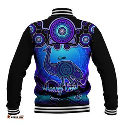 Personalised Australia Aquarius Emu Zodiac Baseball Jacket Auz Astrology Aboriginal - Blue