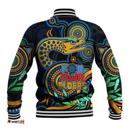 Eels Rugby Aboriginal Art Baseball Jacket NAIDOC Indigenous Tribal