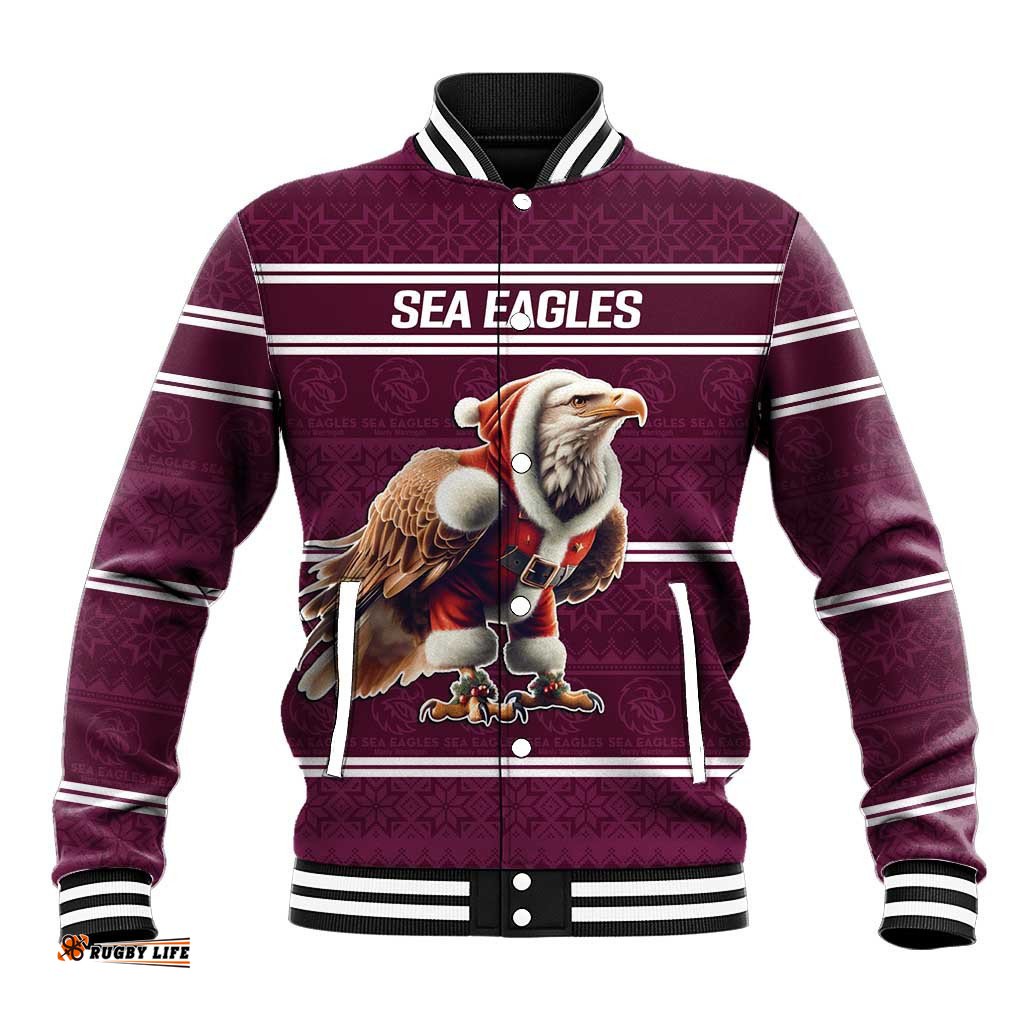 NRL Manly Warringah Christmas Personalised Baseball Jacket with Sea Eagles Mascot