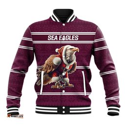 NRL Manly Warringah Christmas Personalised Baseball Jacket with Sea Eagles Mascot
