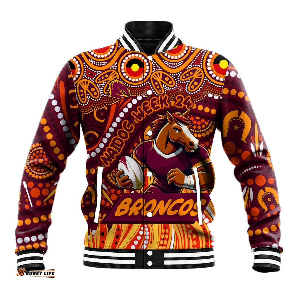 Custom Australia NAIDOC Week 2024 Baseball Jacket Brisbane Broncos Mascot Keep The Fire Burning DT02